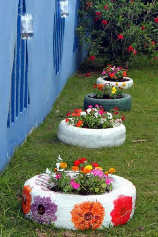 Decoração com pneus velhos para jardim