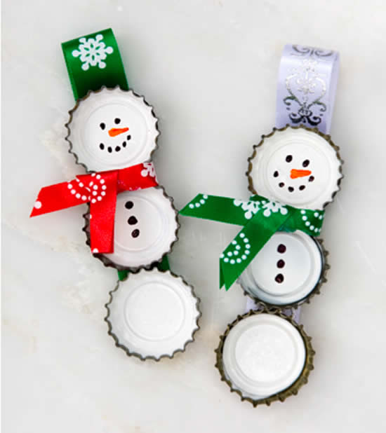 Bonecos de neve para Natal com tampinhas