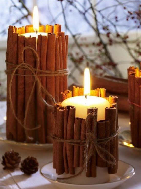 Velas decoradas com canela