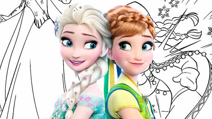 Desenho de Frozen Elsa e Anna pintado e colorido por Belinhinha o dia 14 de  Fevereiro do 2015