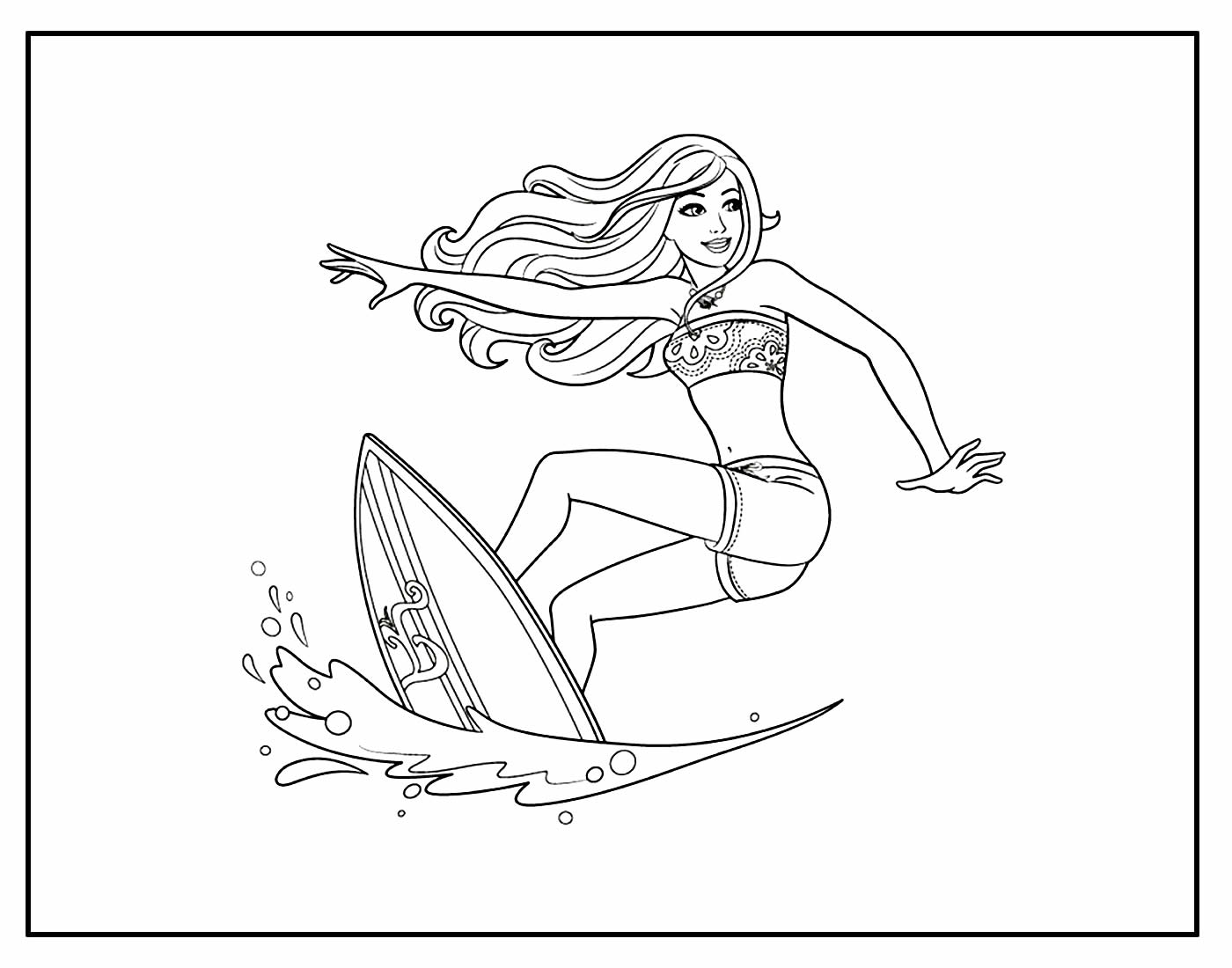 Раскраска Барби сёрфинг