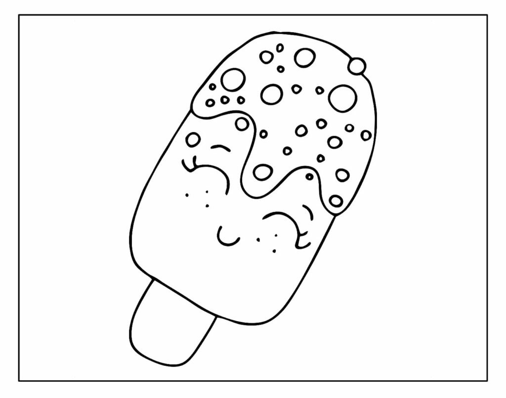 Desenho de personagem de sorvete de picolé fofo para colorir