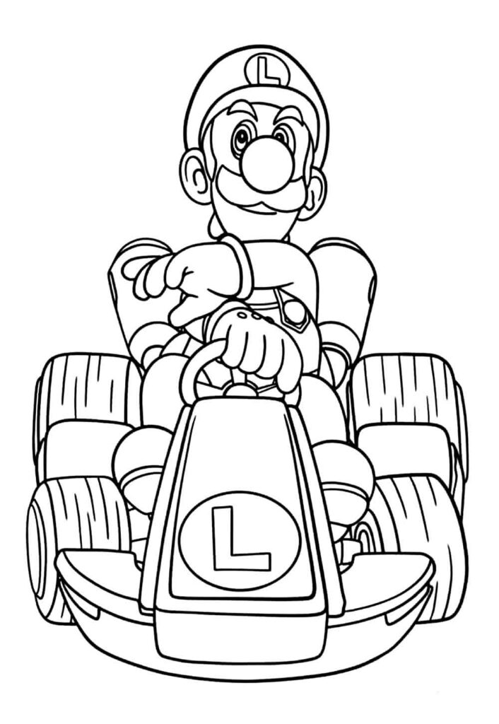 Desenho de Luigi em Mario Kart para colorir
