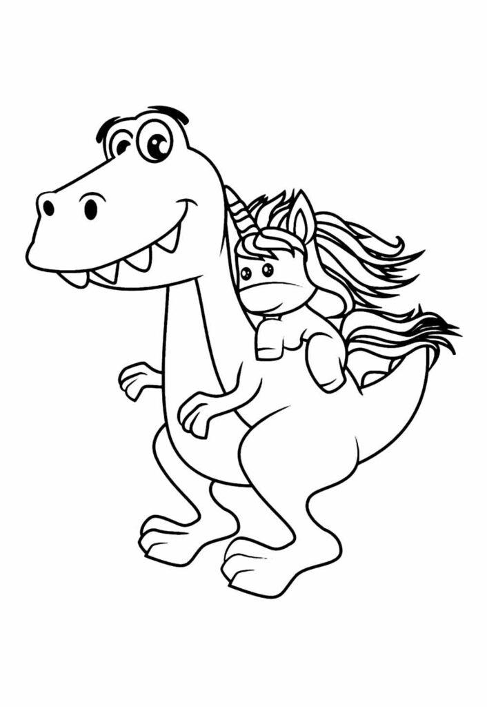 Desenho de Unicórnio e Dinossauro