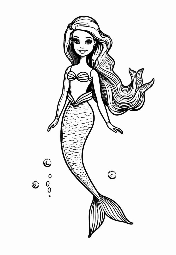 Desenho da Barbie Sereia para colorir