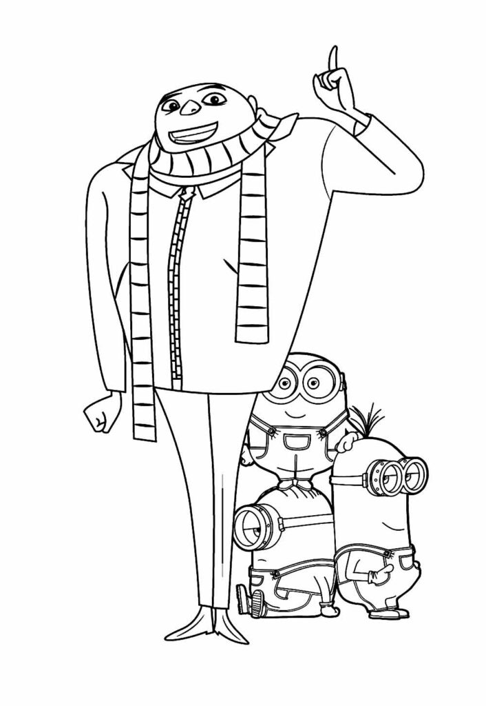 Desenho de Gru e Minions para colorir