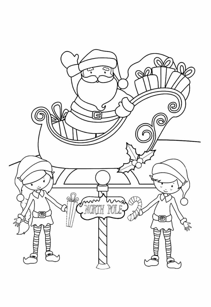 Desenho de Papai Noel com Trenó para colorir